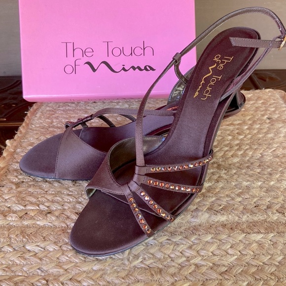 Rhinestone embellished strappy Brown Touch of Nina heels, Worn Once- size 8.5 - Picture 3 of 7